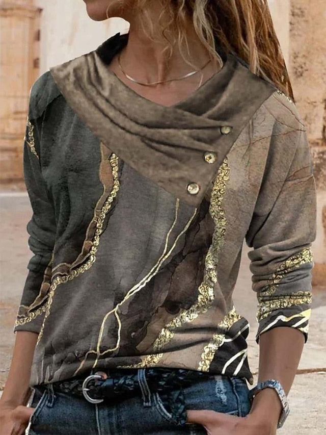 Women's T shirt Long Sleeve Geometric Abstract Basic Long