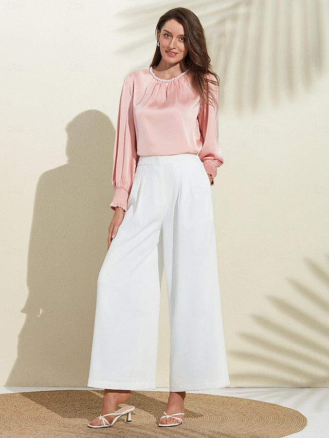 Women's Essential Trousers White Wide Leg Full Length