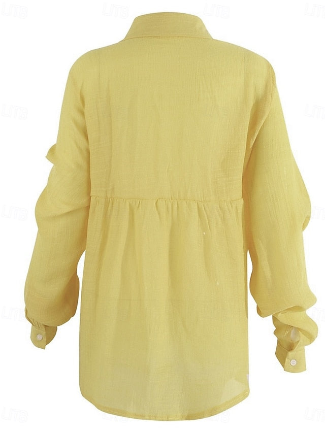 Women's Shirt Button Up Blouse 100% Cotton Buttons Solid