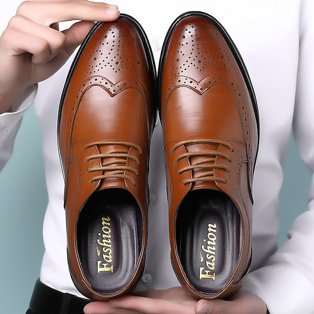 Leather Men's Faux Brown Brogue Shoes – Classic