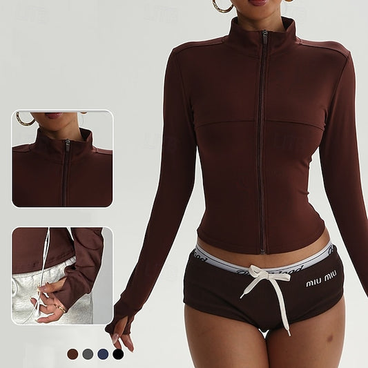 Women's Zip Up Jacket Yoga Jacket Stand Collar Lightweight