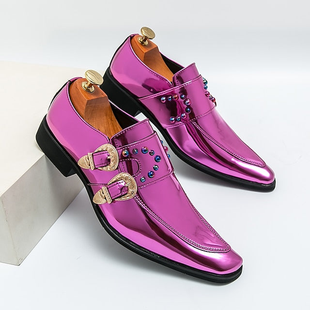 Shoes Fashion Buckle Men's Loafers Pink – Metallic