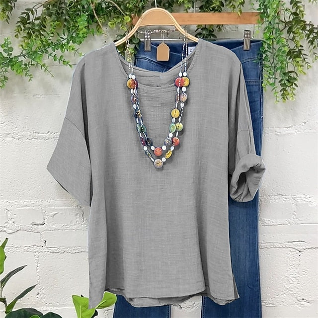 Women's Shirt Cotton Blend Summer Tops Plain Daily Stylish
