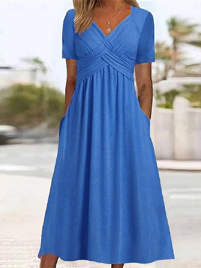 Women's A Line Dress Maxi Dress Pocket Basic Casual V Neck