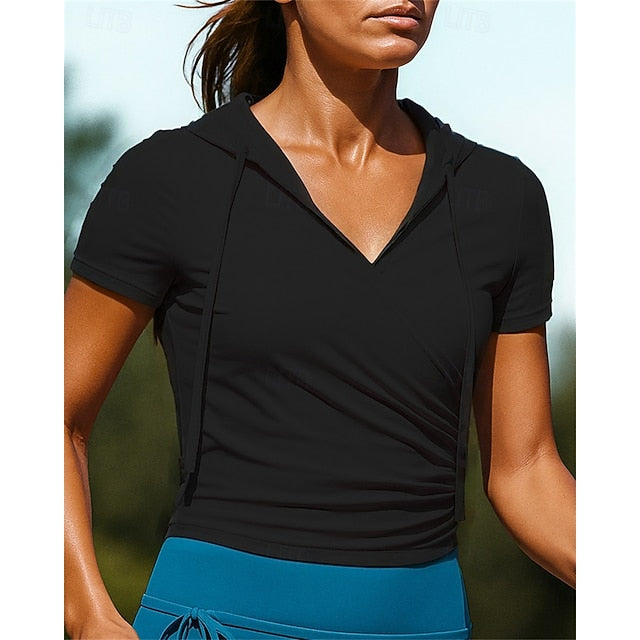 Women's Hiking Shirt Hiking top Ruched top Short Sleeve V
