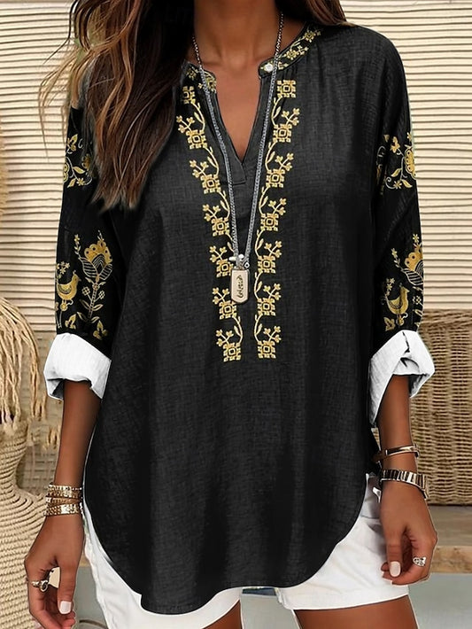 Women's Blouse Linen Like Breathable Lightweight Tunic V