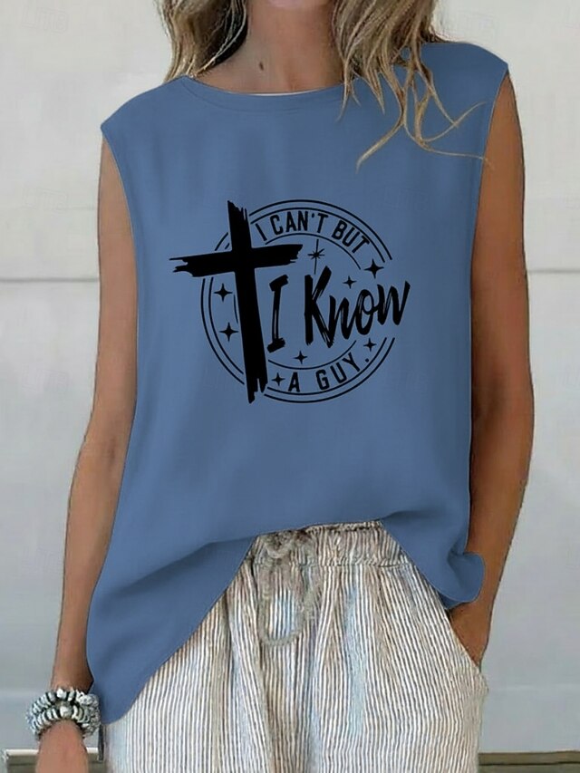 Women's Summer Tops Blouse Sleeveless Shirt Print Letter