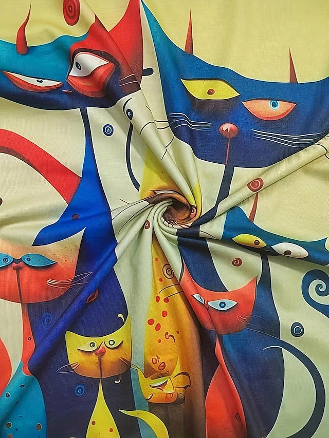 Women's T Shirt Casual Cat Print Short Sleeve Regular Tops