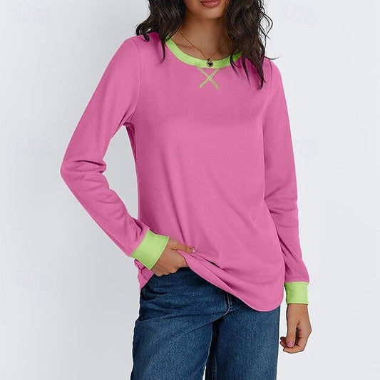Women's T Shirt Tee Top Patchwork Color Block Elegant