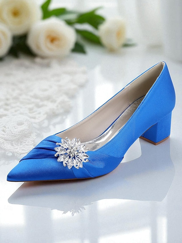 Crystal Women's with Low Heel White Block Pumps