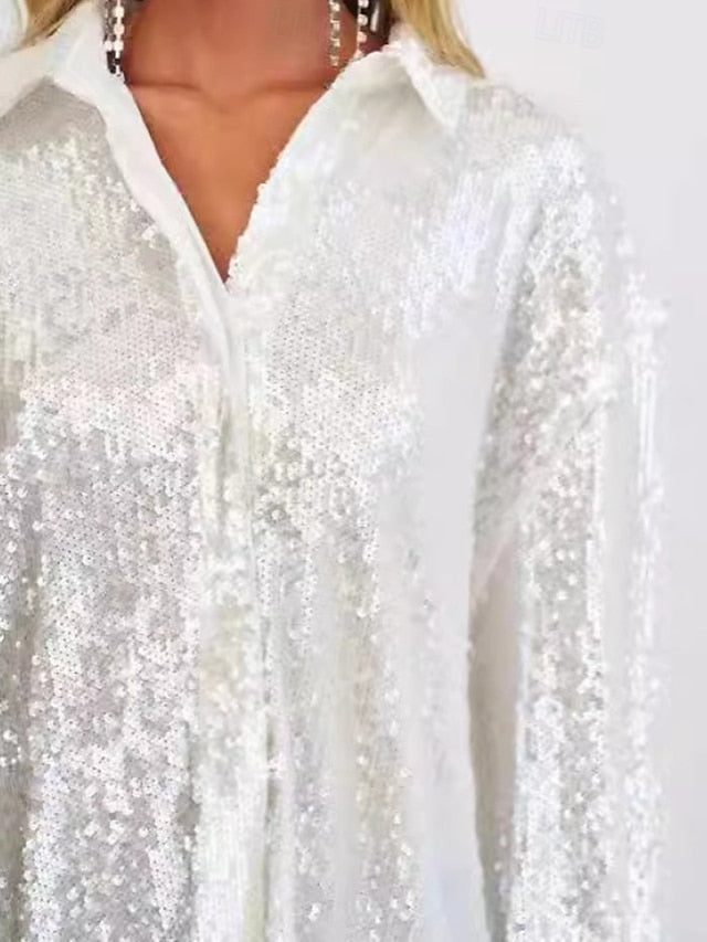 Women's Shirt Blouse Sequin Tops Sequins Plain Vintage