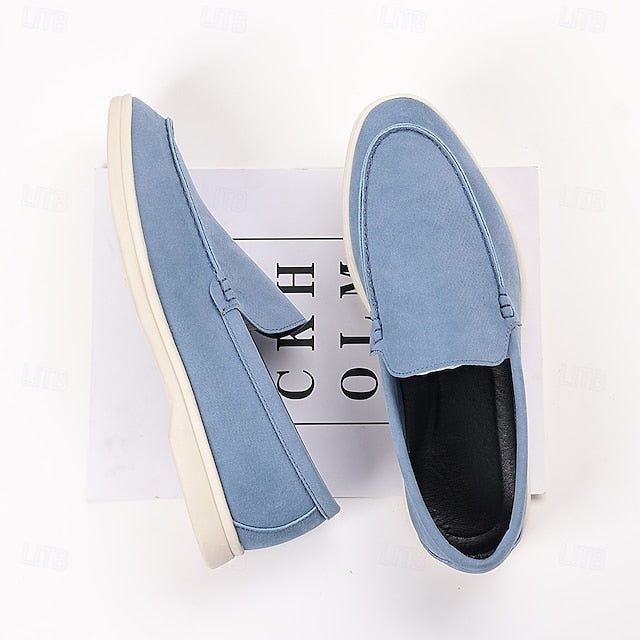 Breathable Men's Loafers Blue Faux Light – Casual Slip-On