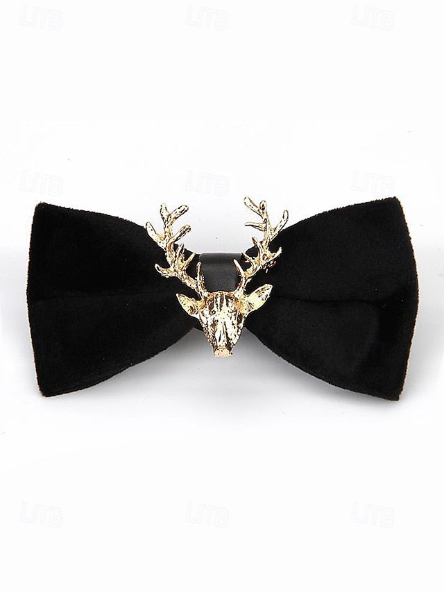 Men's Tie Bow Gold Deer Head with Pin Velvet