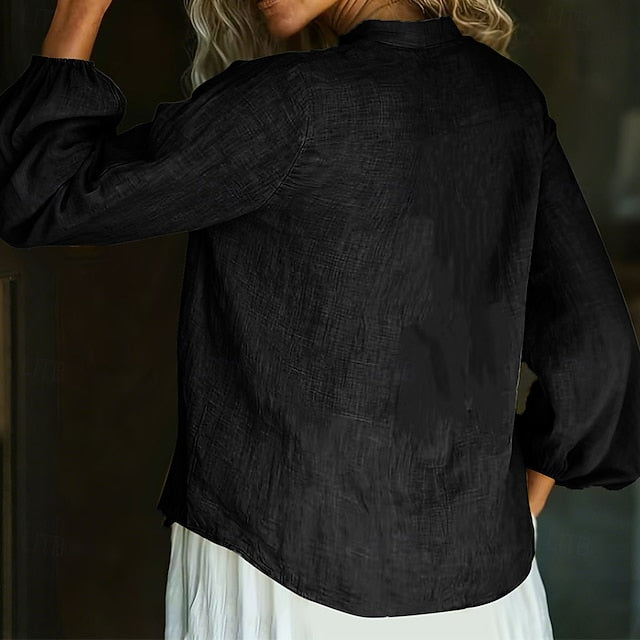 Women's Linen Shirt Summer Shirt Button Up Shirt Solid