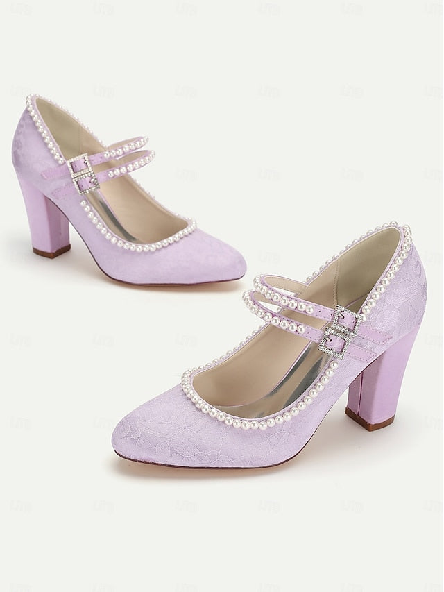Jane Lace Women's - Heels Purple Embellished Pearl Mary