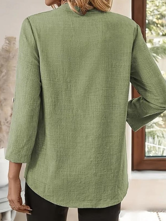 Women's Cotton Linen Shirts Buttons Solid Color Stylish