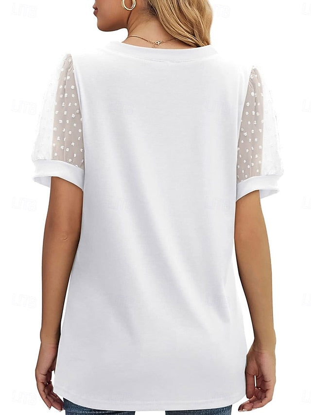 Women's T Shirt Patchwork Mesh Plain Fashion Modern Casual