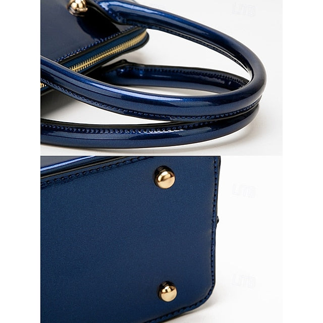 Tote Bag Leder Lack - Grün Elegant Damen Glänzend