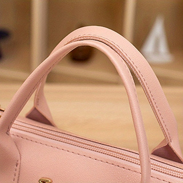 Women's White Faux Leather Handbag with Top Handle and