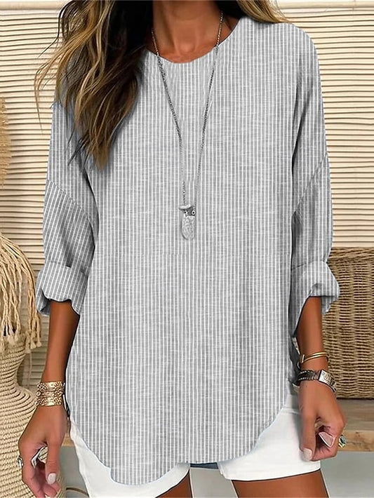 Women's T Shirt Tee Top Striped Fashion Modern Long Sleeve