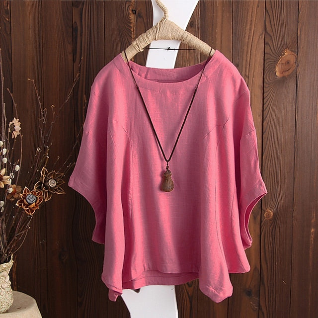 Women's T Shirt Blouse Plain Vintage Streetwear Half Sleeve
