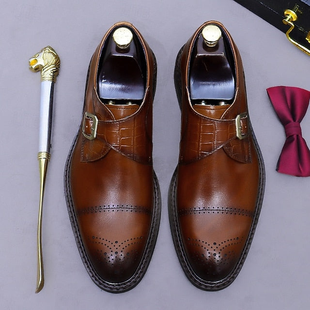 Monk Strap Leather First Black Shoes- Genuine Men's