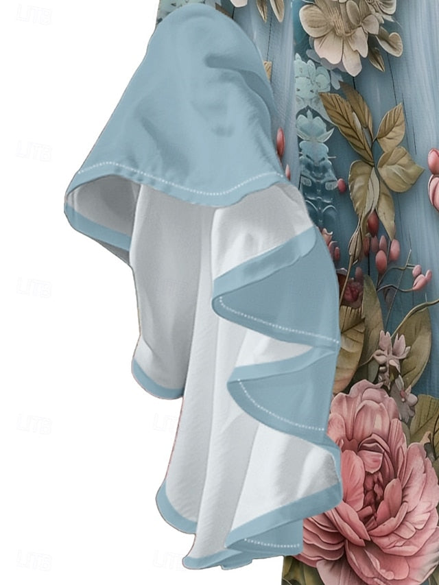 Women's Blouse Ruffle Print Floral Stylish Modern 3/4