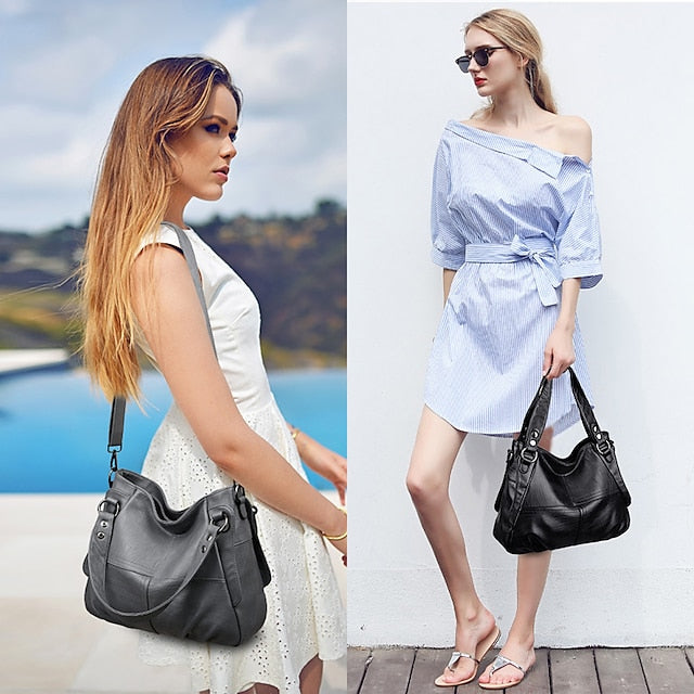 Sac bandoulière en similicuir bordeaux pour femme, grand format