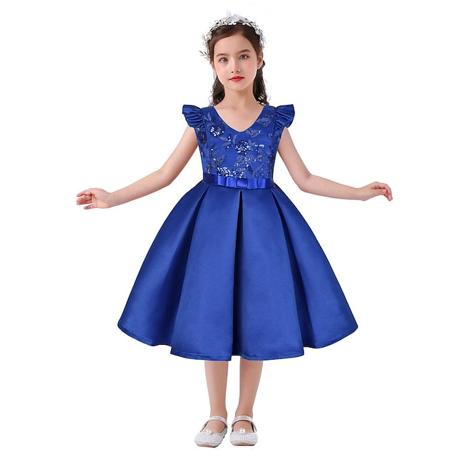 Solid Party Kids Color Formal Girls' Dress Sleeveless