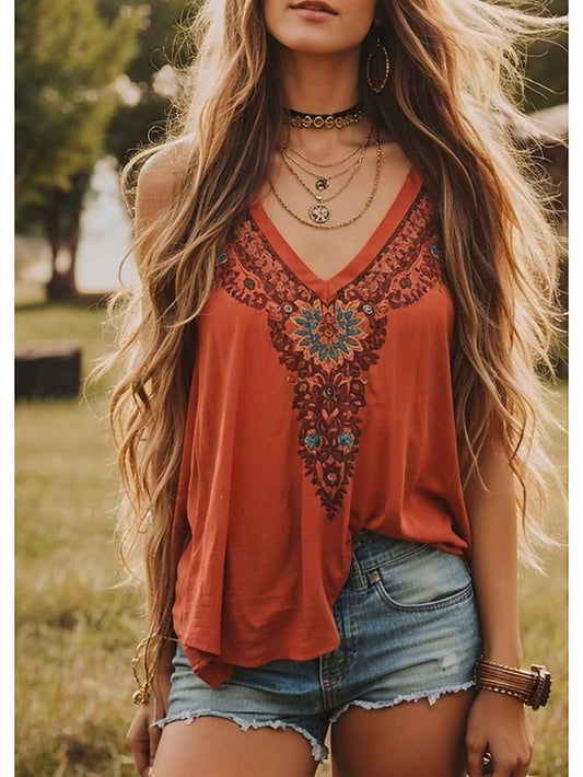 Women's Blouse Print Floral Graphic Paisley Bohemia Vintage