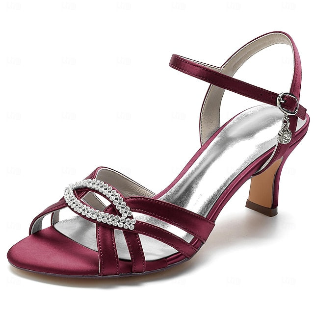 Dark Strappy Blue Women's Heels with Rhinestone Satin