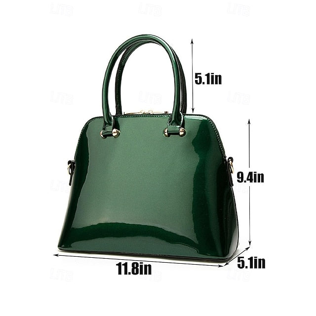 Tote Bag Leder Lack - Grün Elegant Damen Glänzend