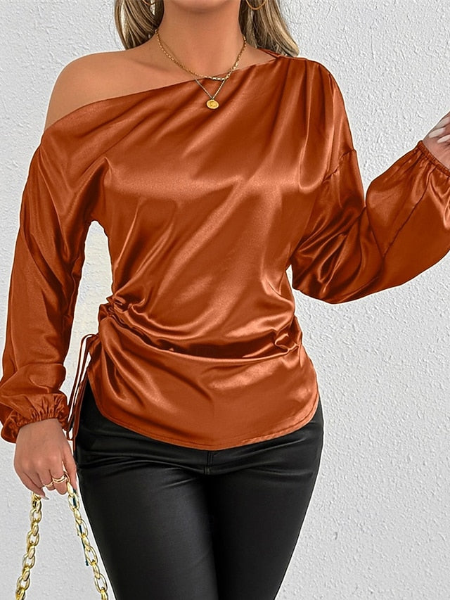 Women's Shirt Elegant Dressy Satin Top Asymmetric Solid