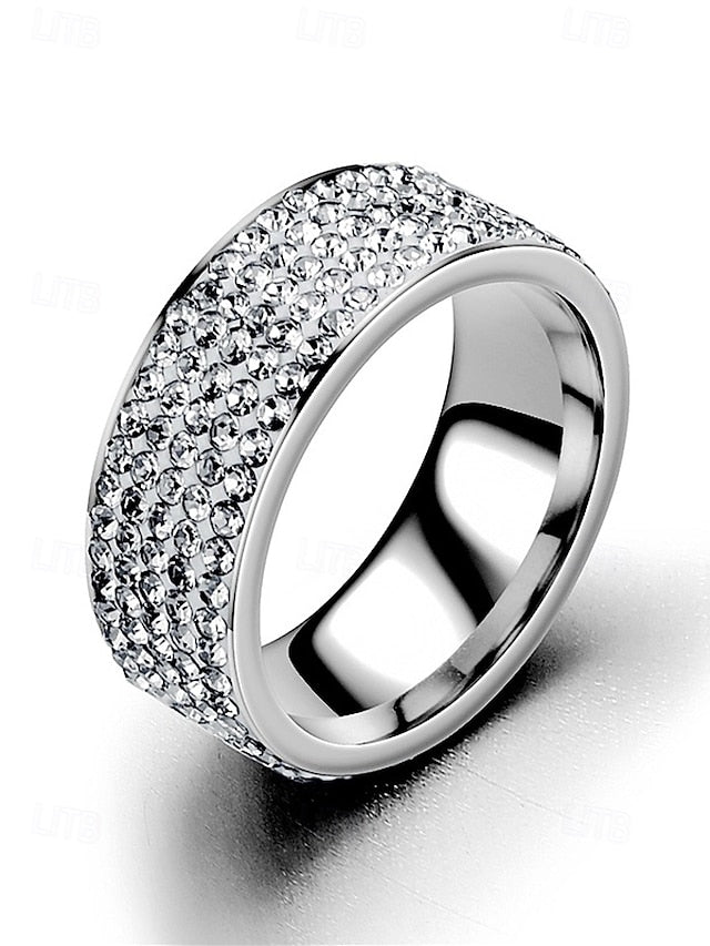 with Full Band Rings Rhinestone Wide Men's Pave