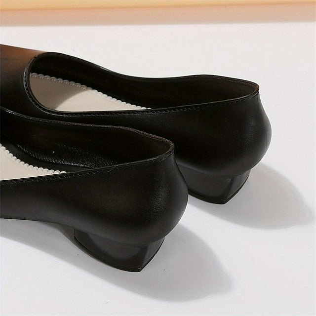 Women's Toe Classic Low Heel Pumps Black Round Slip-On –