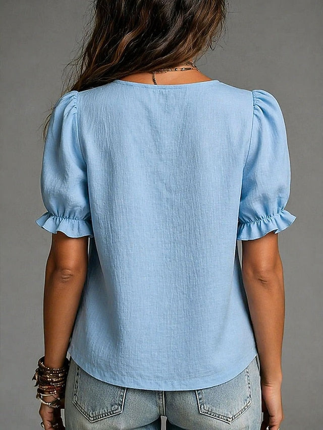 Women's Blouse Elegant Stylish Classic Short Sleeve Puff