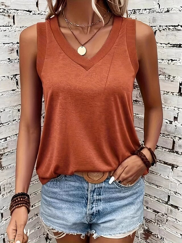 Women's Tank Top Sleeveless Shirt Tee Top Patchwork Solid