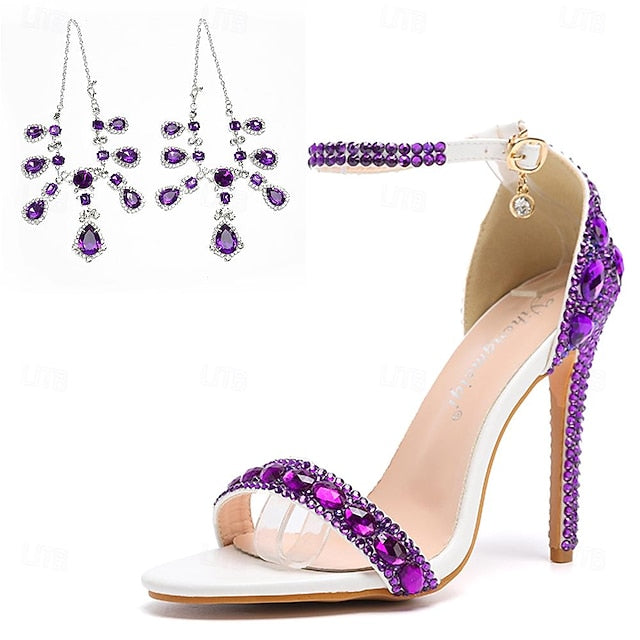 Matching Stiletto Green Ankle Heels Rhinestone Women's with