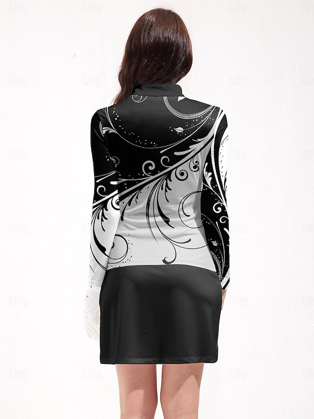 Women's Golf Polo Shirt Black Long Sleeve Top Ladies Golf