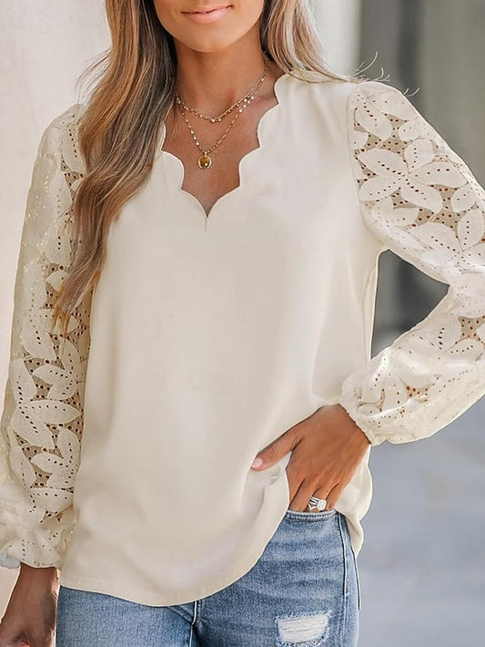 Women's Lace Shirt Blouse Lace Patchwork Plain Stylish