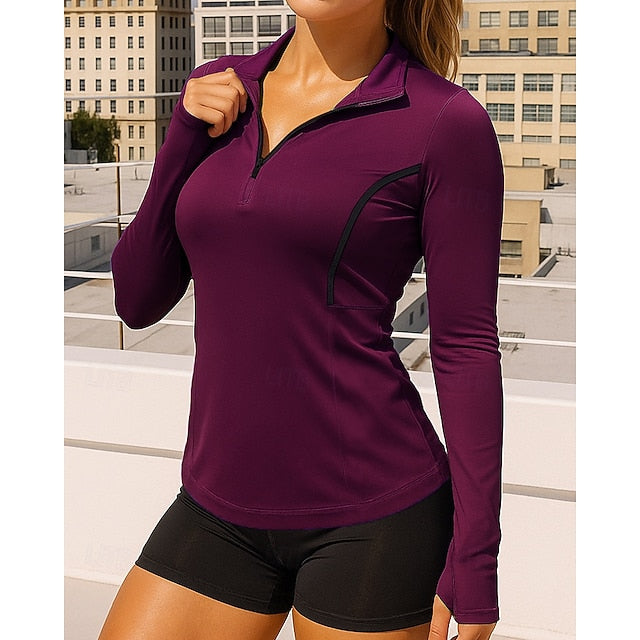 Women's Trackshirt Long Sleeve Shirts Quarter Zipper Long