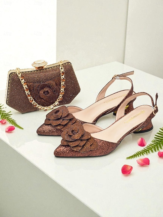 Evening and Slingback Matching Heels Women's Clutch Glitter