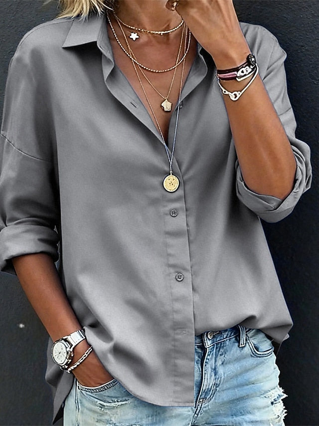 Women's Blouse Dressy Tops Ruched Patchwork Buttons Solid