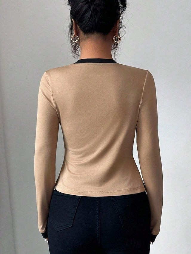Women's Blouse Patchwork Solid Color Stylish Casual Long