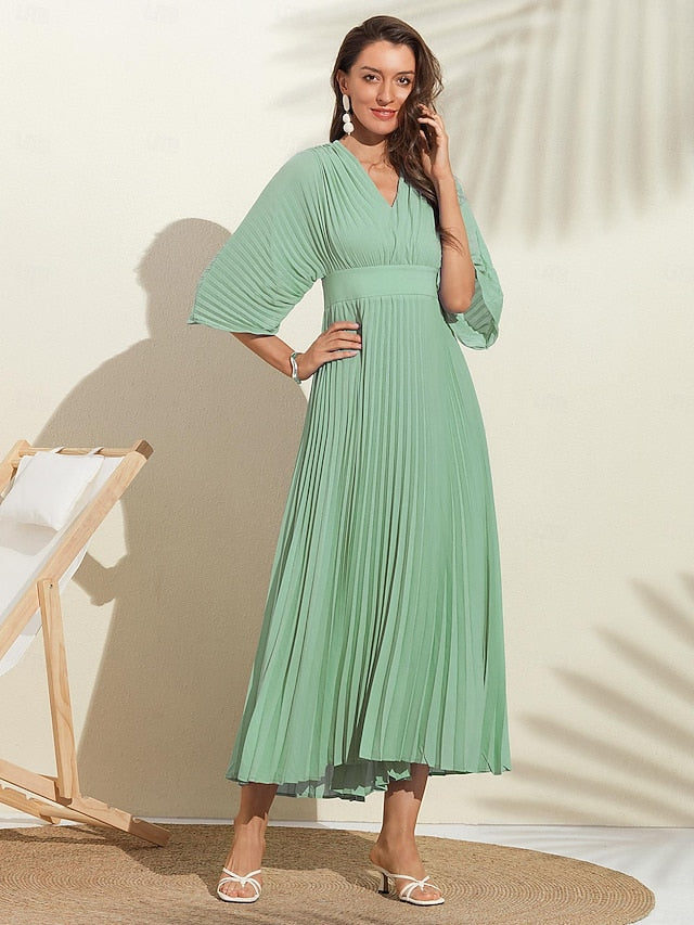 Women's Wedding Guest Dress Maxi Blue V-Neck Dolman Sleeve