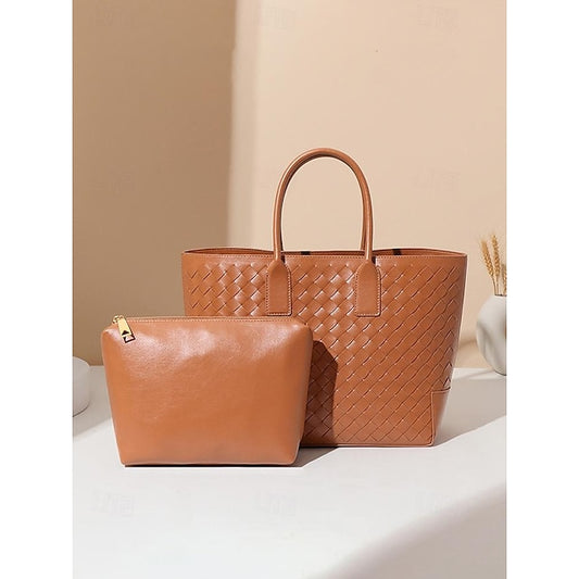 Tote Brown Woven and Women's Leather Bag Stylish –