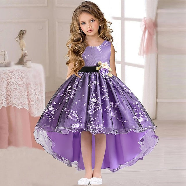 Dress Floral Colored Solid Kids Wedding Girls' Sleeveless