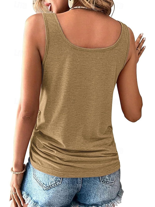 Women's T Shirt Buttons Plain Casual Sleeveless U Neck