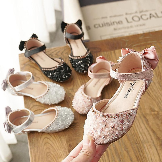 Flower Girls' Satin Sparkly Bow and with Crystal Shoes Girl