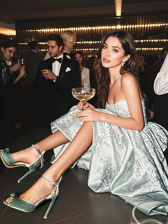 Sandals Embellished with Stiletto Women's Heel Rhinestone